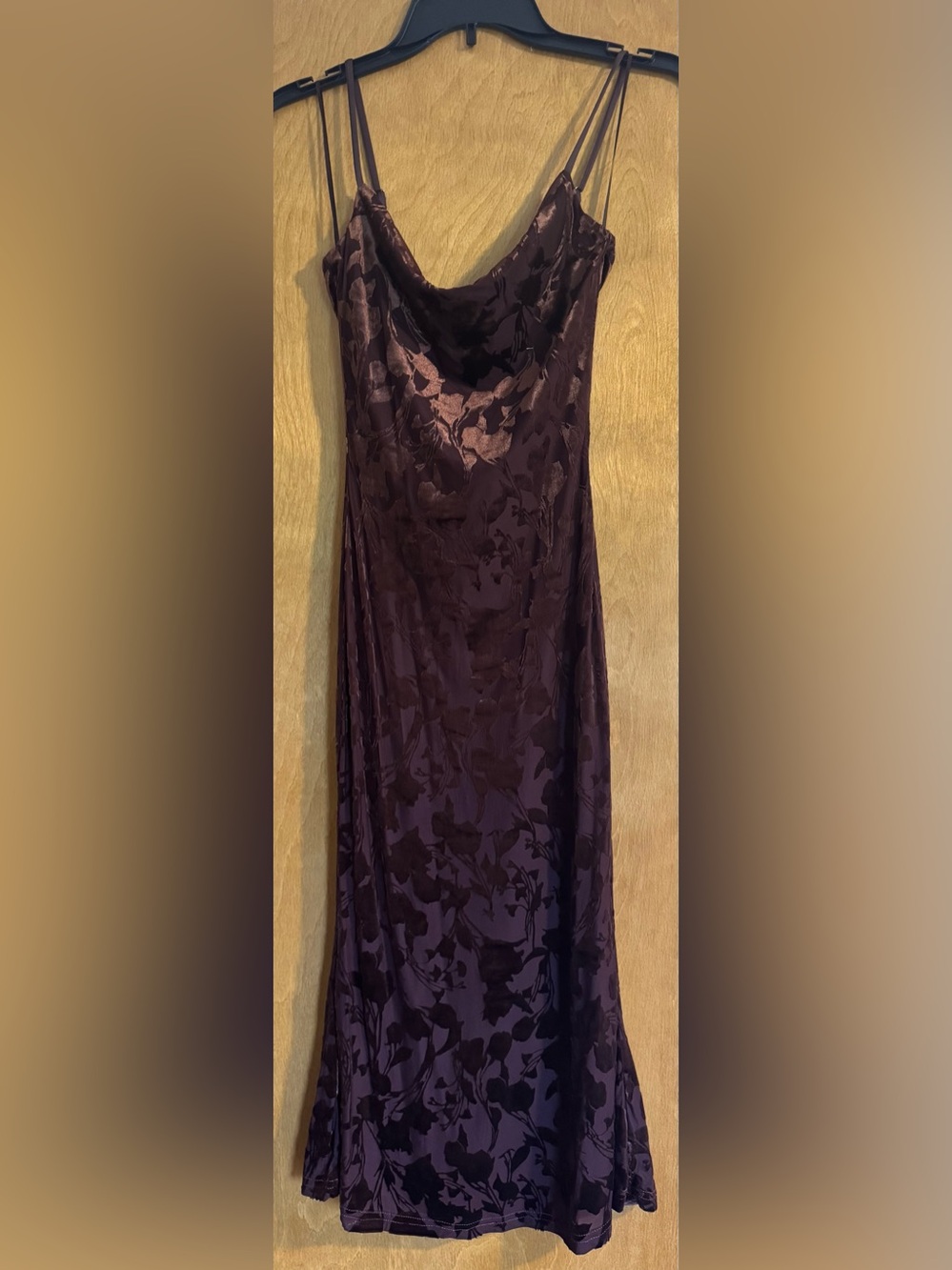 Elegant Satin Slip Dress with cowl neck in brown size XS